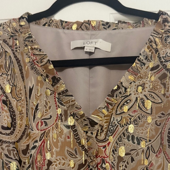 LOFT Gold and Brown Paisley Dress - Picture 3 of 5